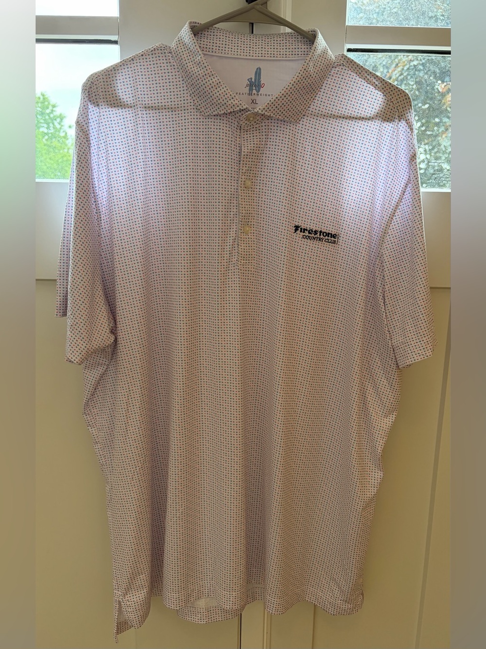 johnnie-O white pink blue Microdot Polo Golf Shirt Firestone Country Club XL - Picture 3 of 7